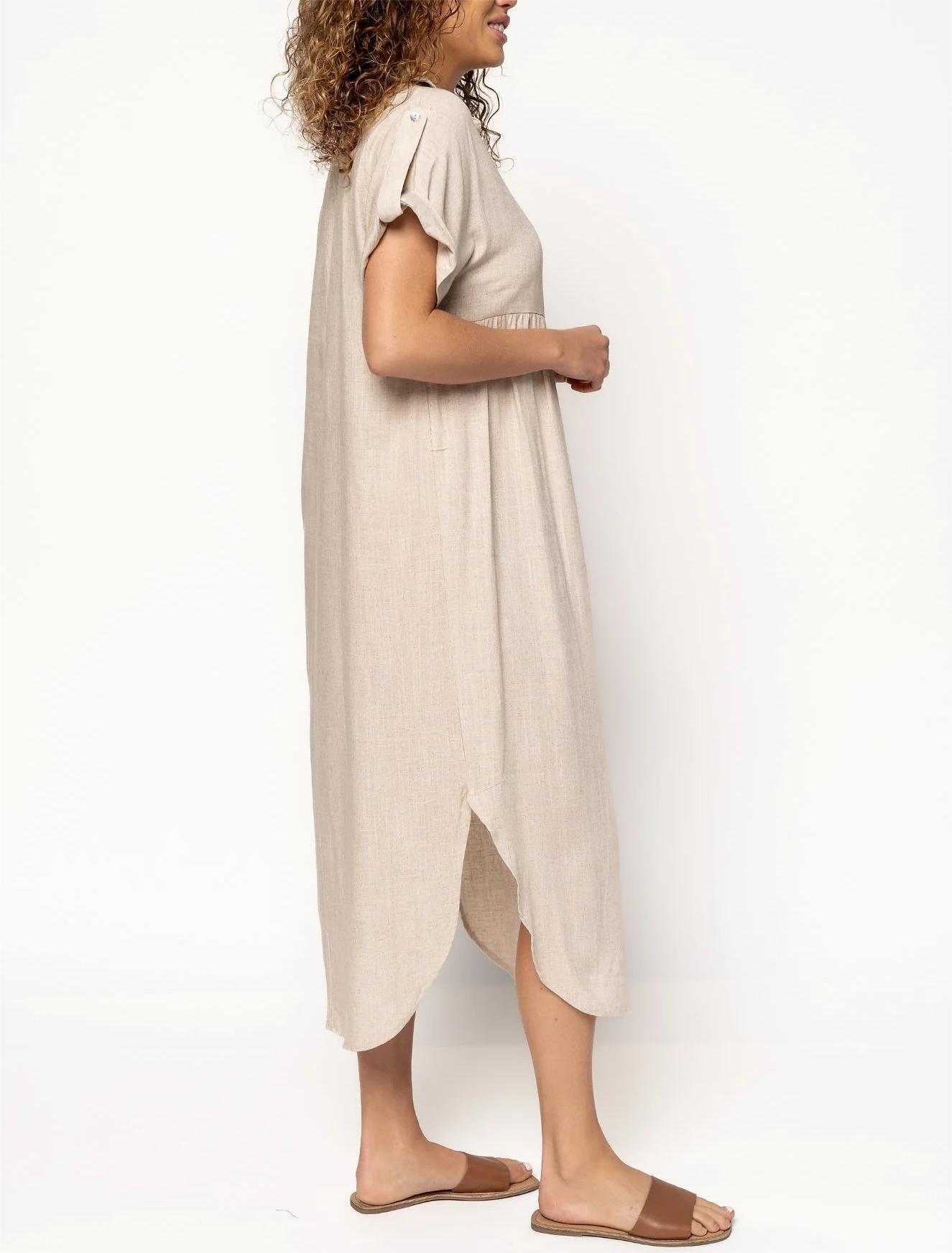 Women's Button Long Pocket Dress Slit Hem