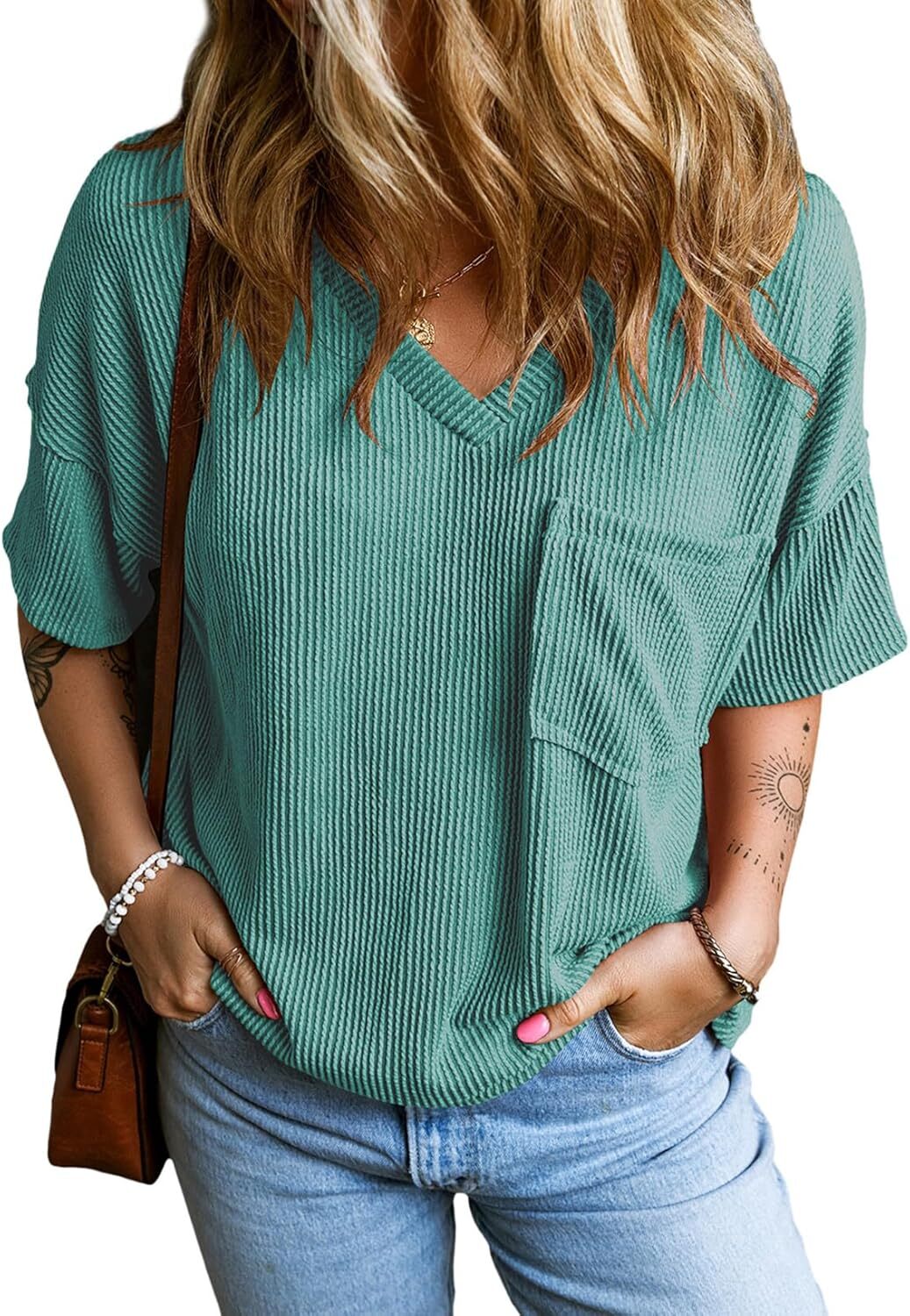 8 Packs ONLY $23.99- Womens Summer Tops Oversized T Shirts Short Sleeve Blouses for Women Dressy Casual Work Outfits