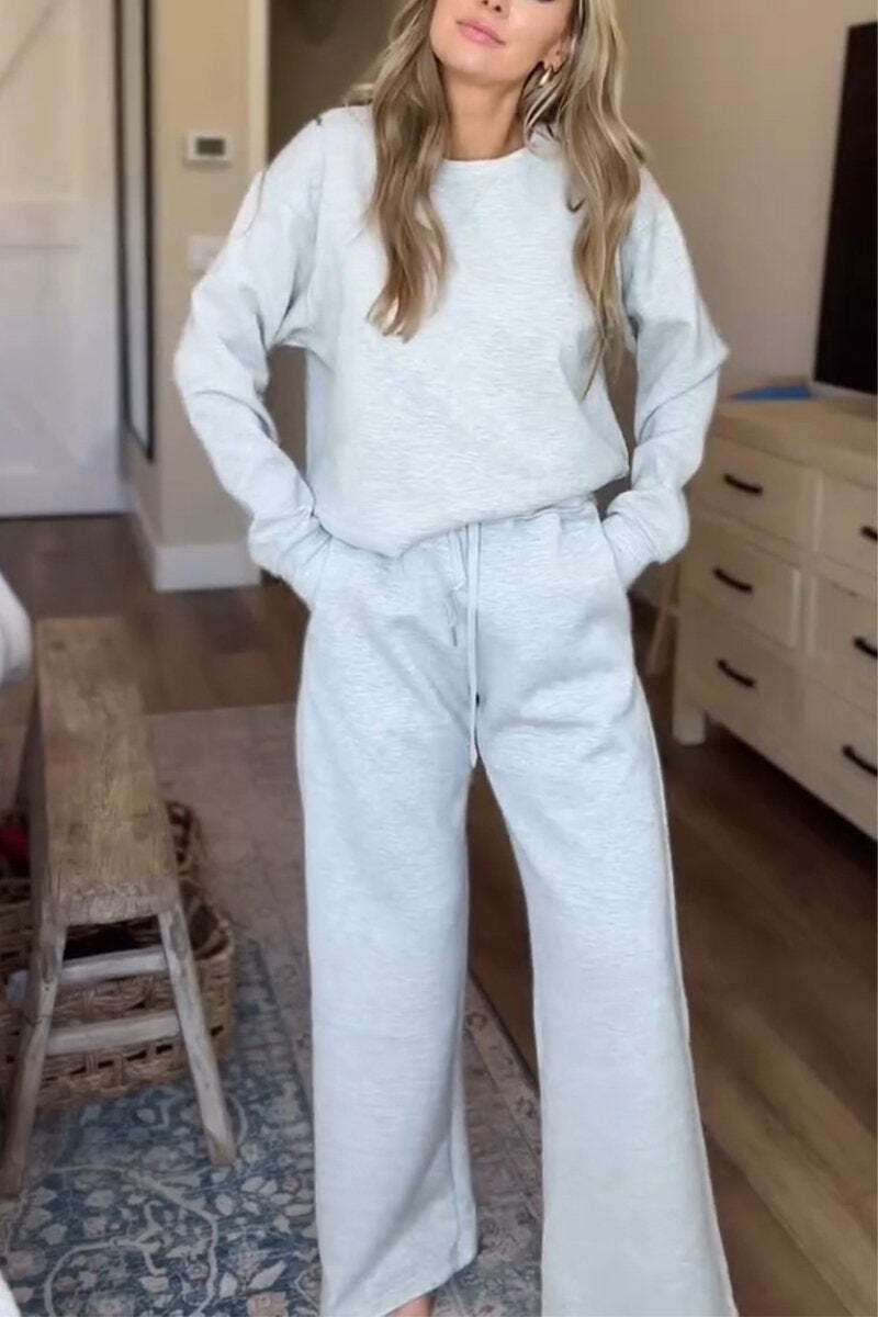 Women's casual 2025 round neck long sleeve two-piece suit