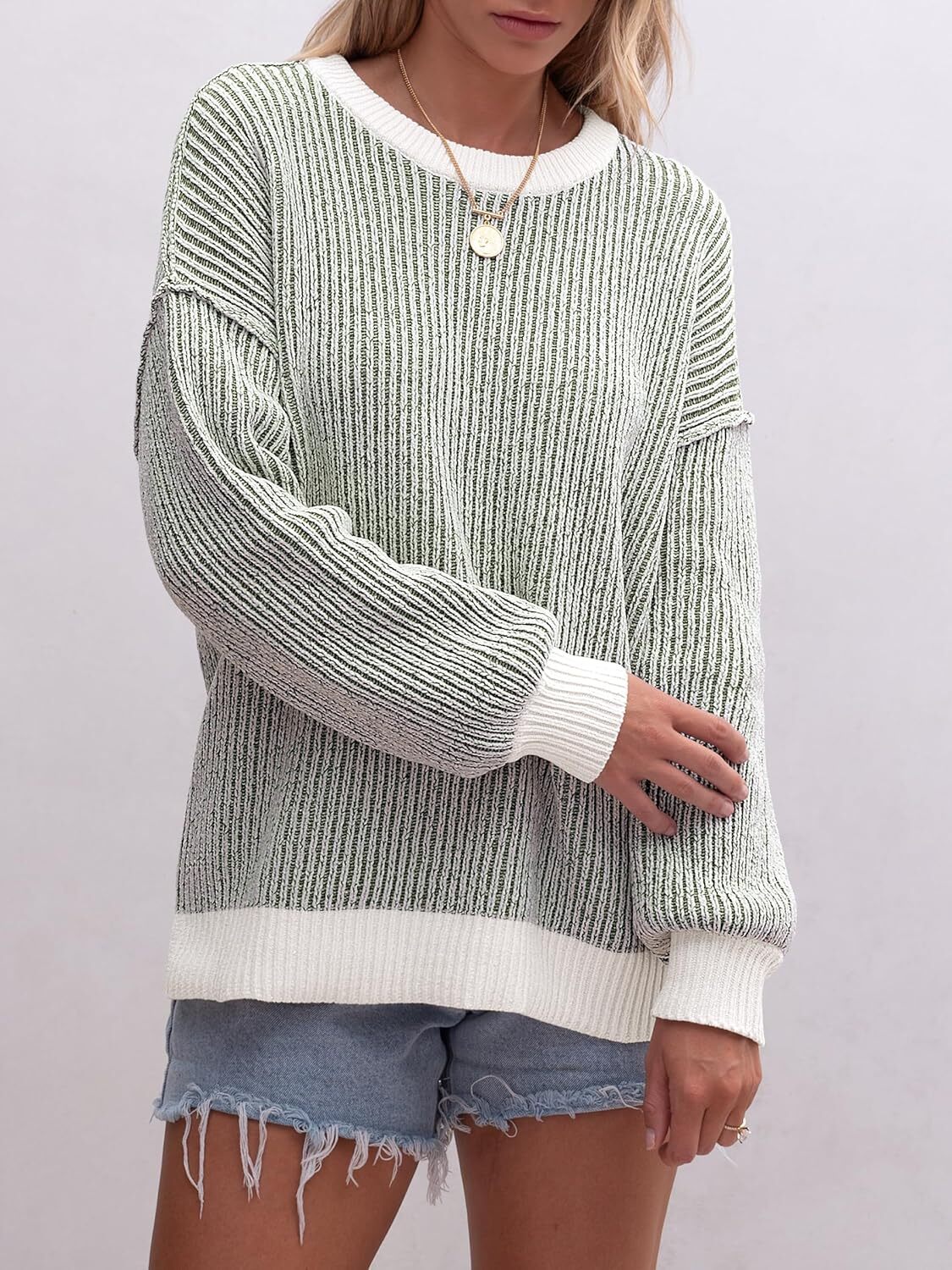 Womens Sweaters Crewneck Long Sleeve Color Block Pullover Loose Ribbed Knit Sweater Tops 2024 Fall Trendy Outfits