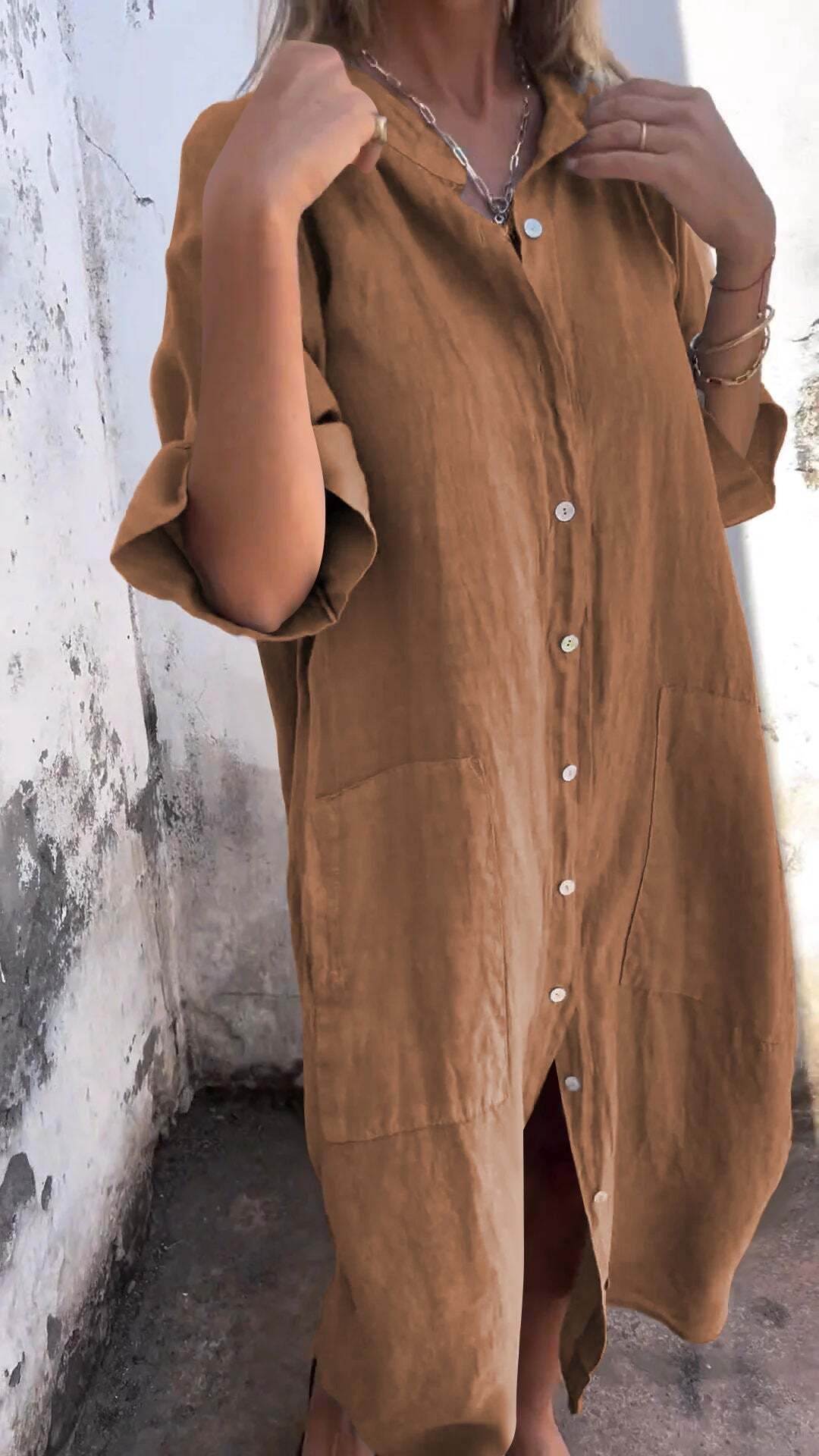 2025 Women's Cotton Linen Shirt Dress