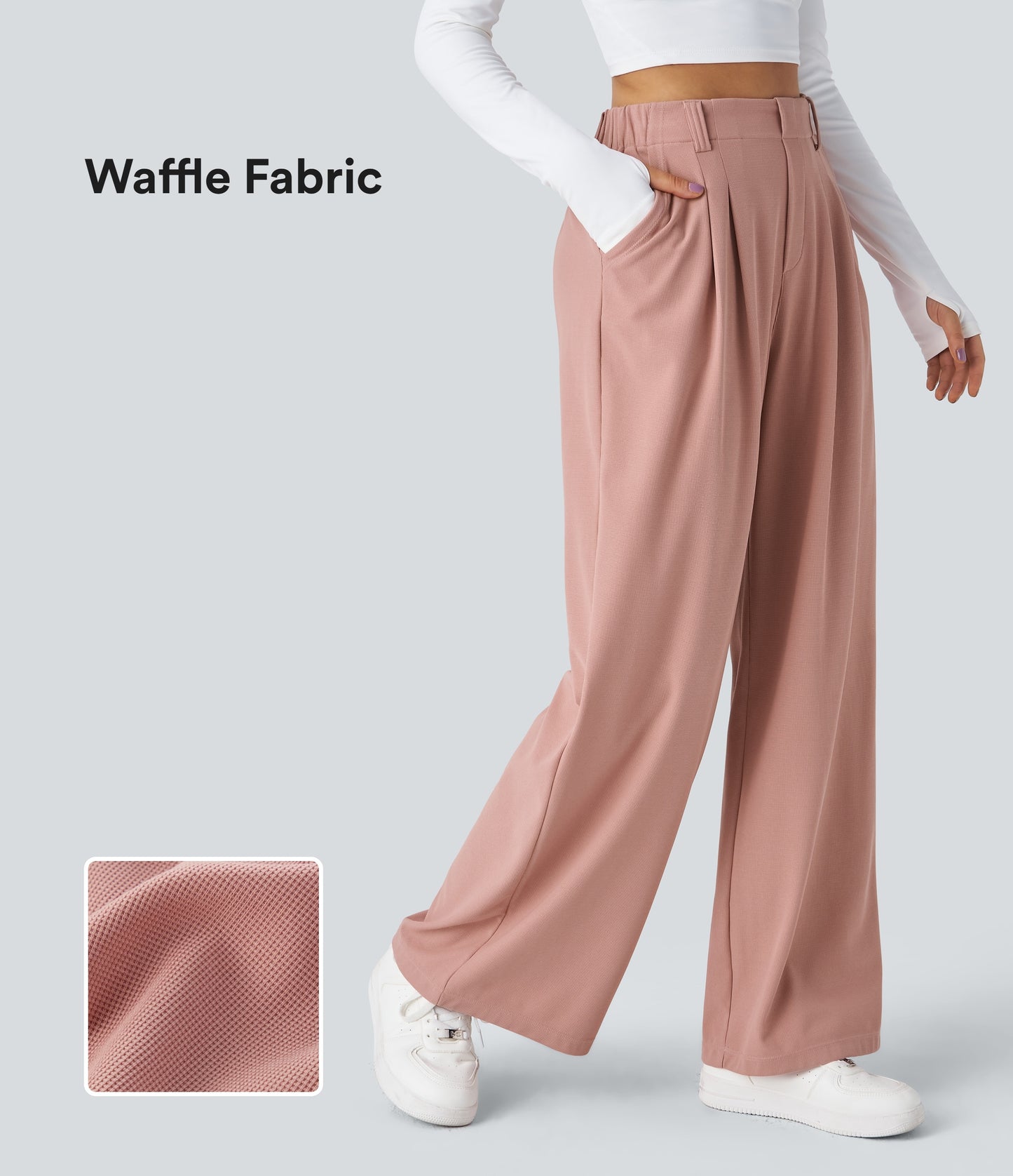 🎅Early Christmas Sale🎄Women’s High Waisted Side Pocket Wide Leg Waffle Work Pants