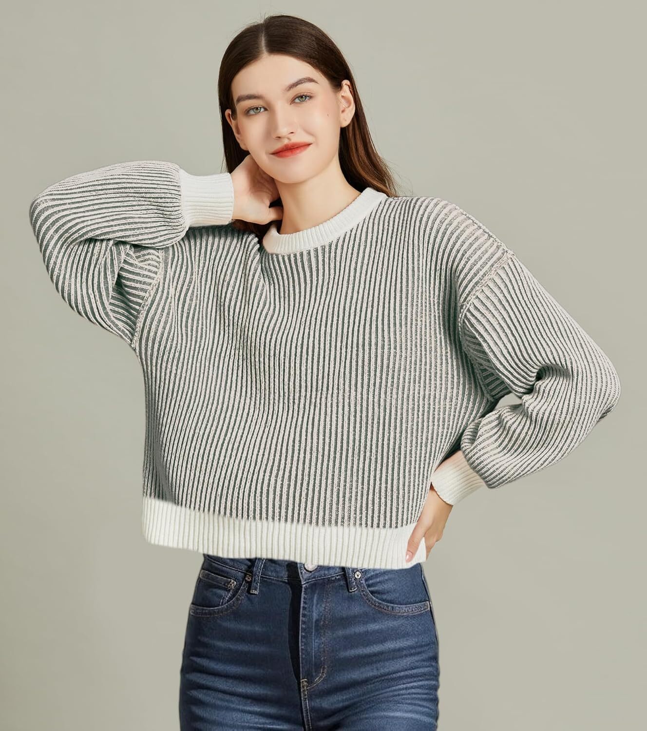 Beyond Chenille Sweater for Women Fall Casual Long Sleeve Crew Neck Pullover Rib Knit Blouse Tops