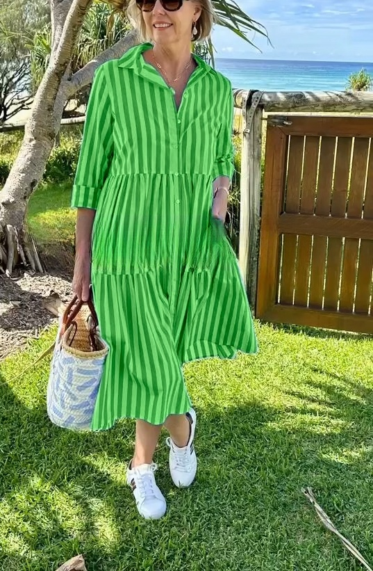 Shirt Collar Striped Print Dress