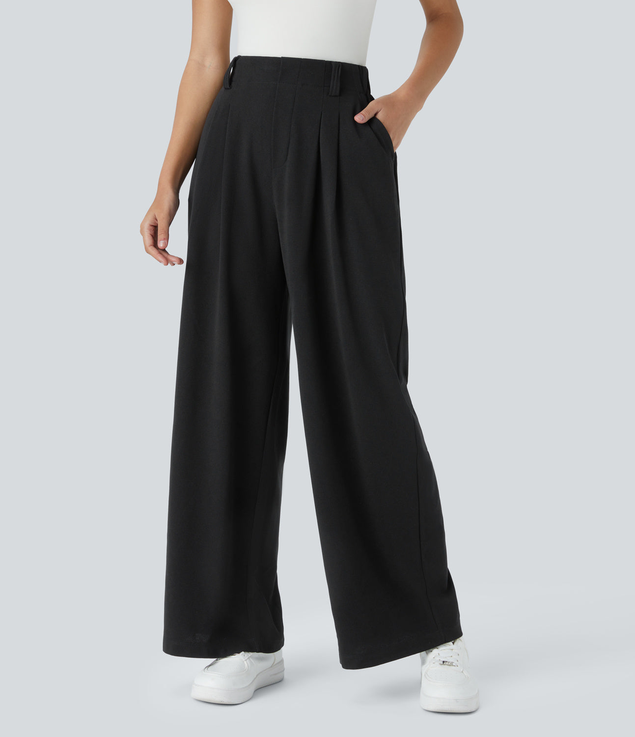 🎅Early Christmas Sale🎄Women’s High Waisted Side Pocket Wide Leg Waffle Work Pants