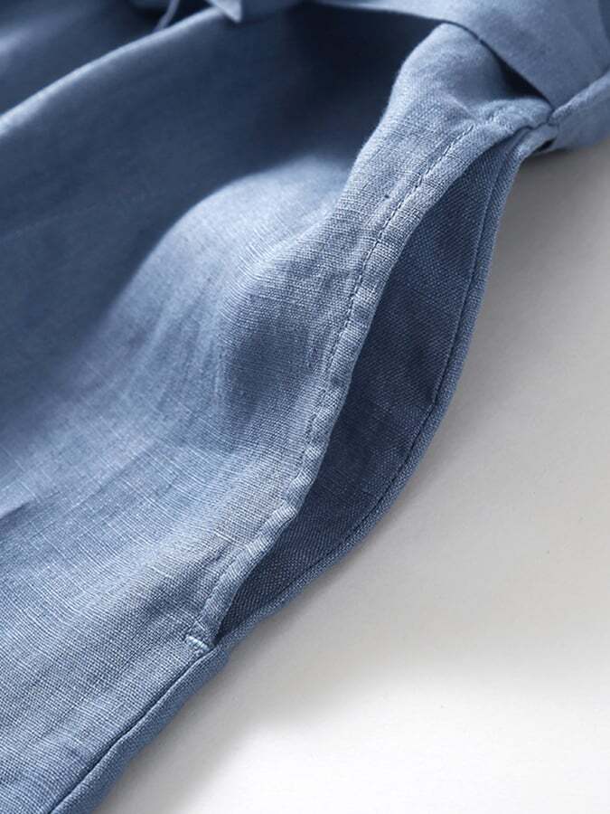Cotton And Linen Solid Color Shirt Collar Belt Dress