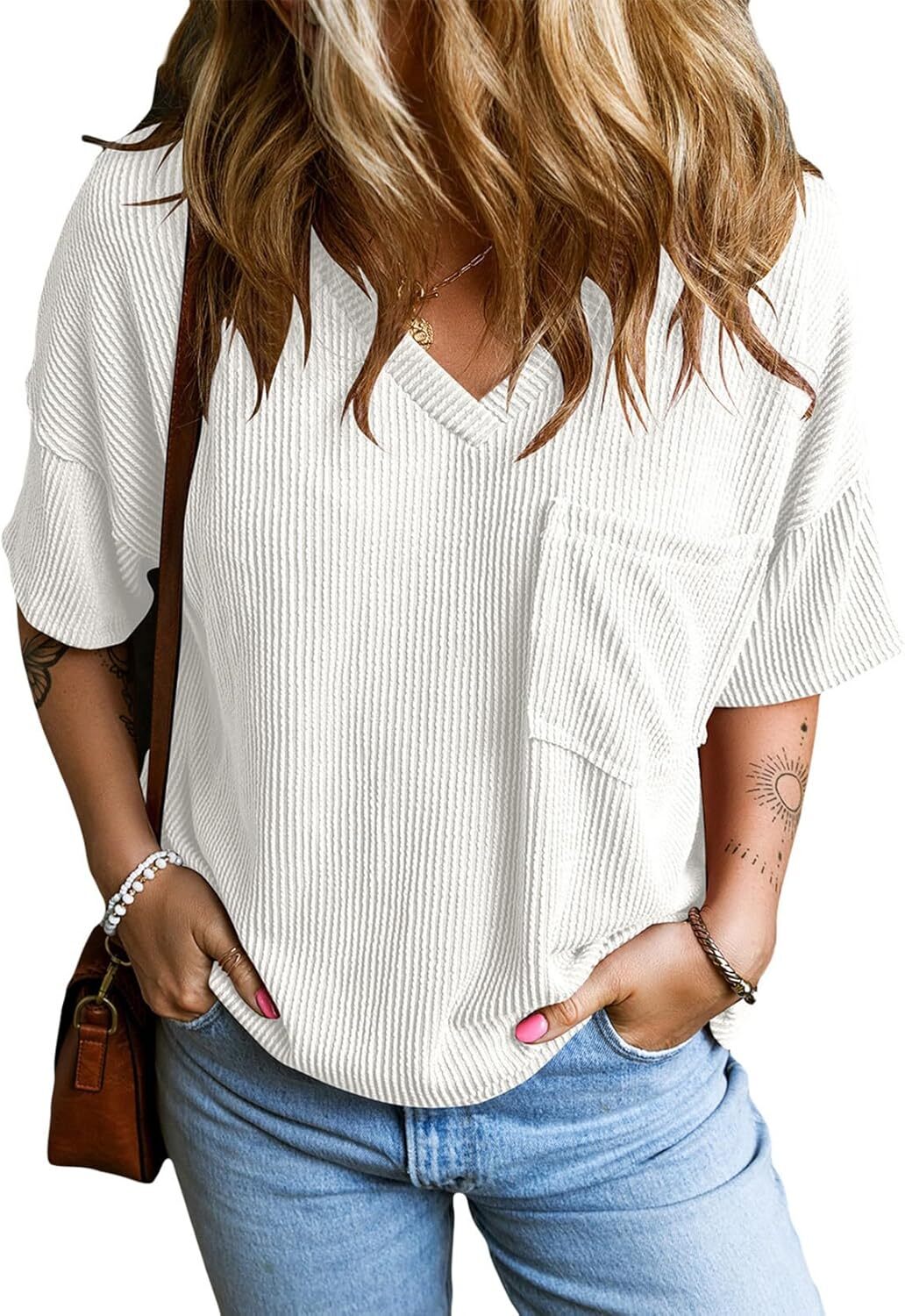 8 Packs ONLY $23.99- Womens Summer Tops Oversized T Shirts Short Sleeve Blouses for Women Dressy Casual Work Outfits