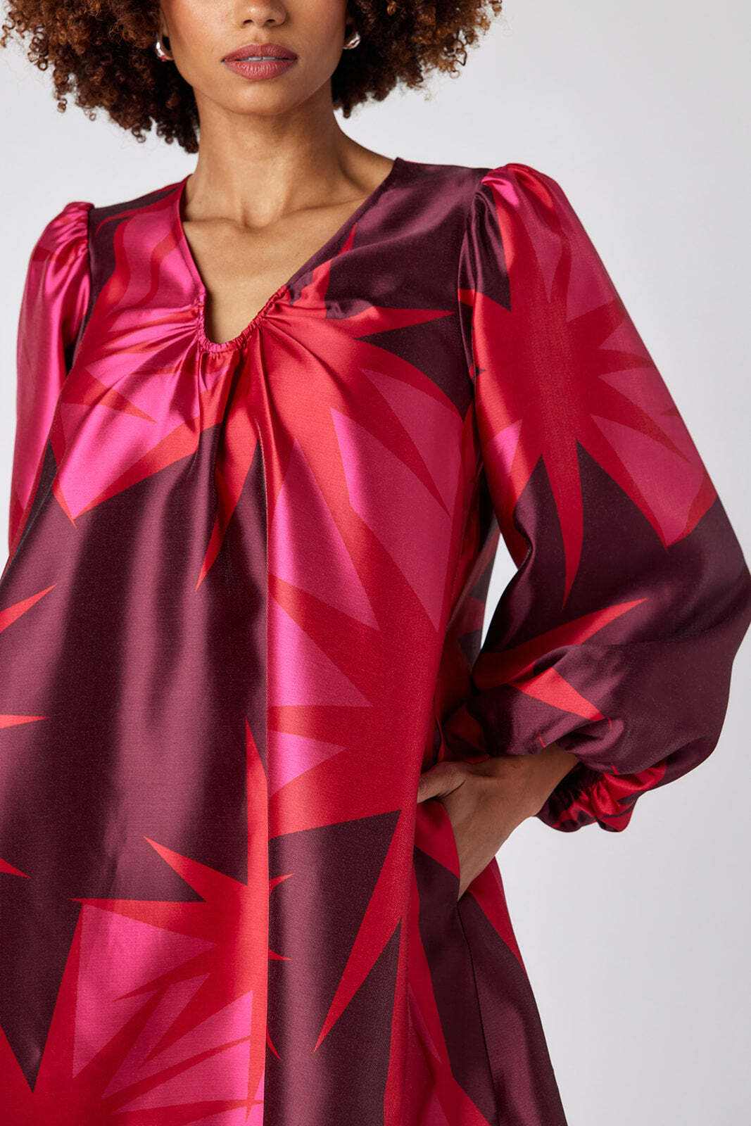 Contrast Print Puff Sleeve Dress