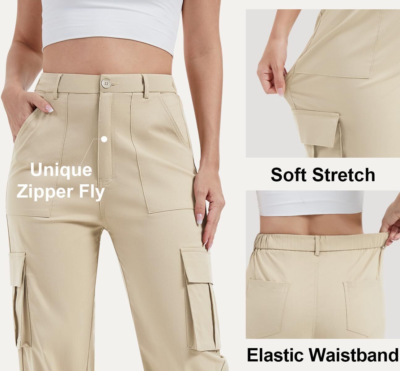 Women High Waisted Satin Cargo Pants Wide Leg Casual Pants multipocket model