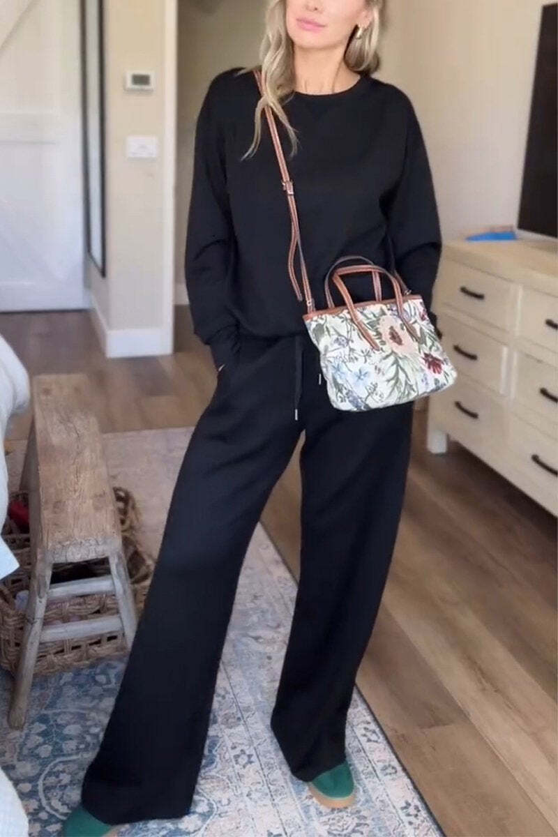 Women's casual 2025 round neck long sleeve two-piece suit