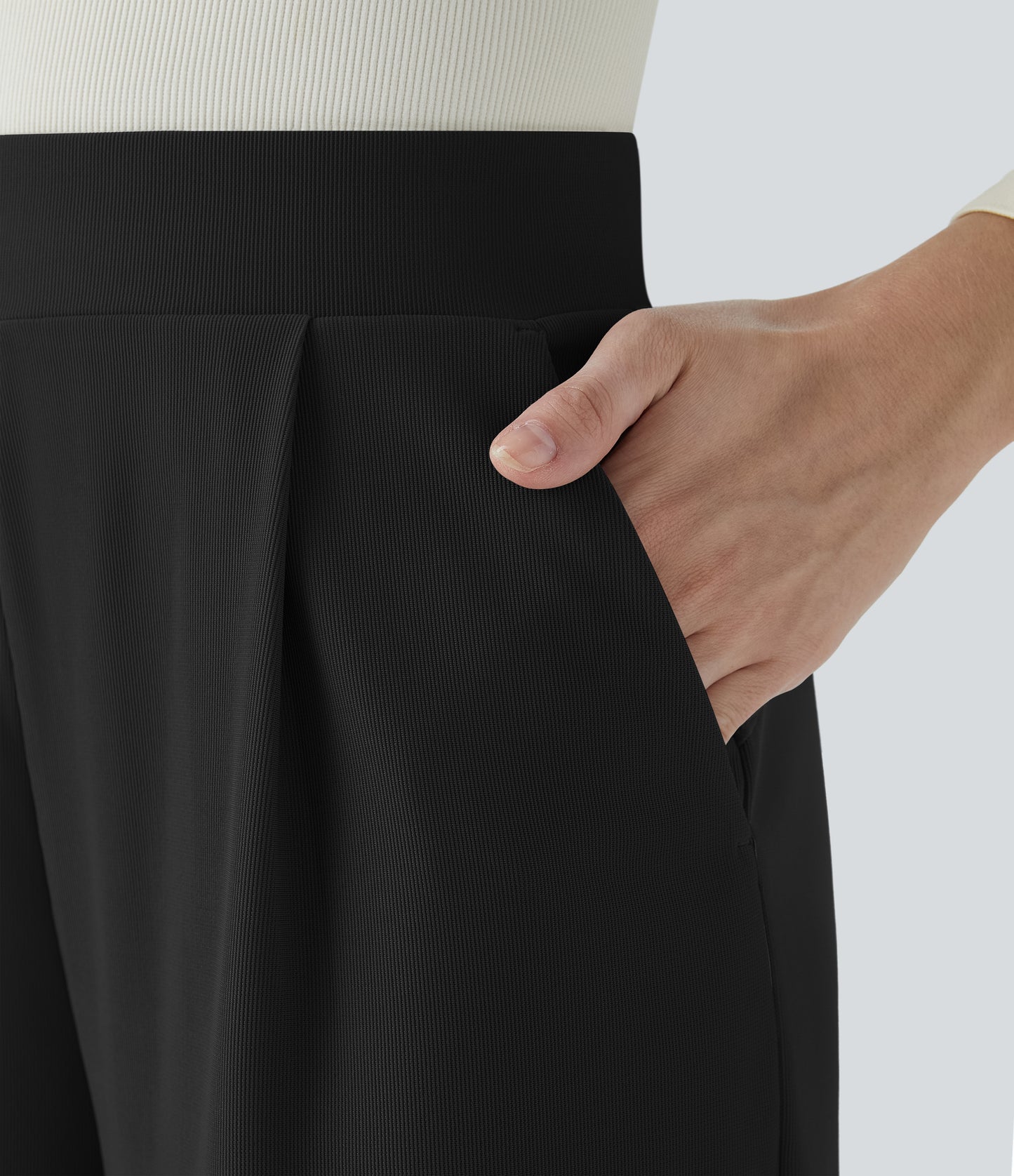 🎅Early Christmas Sale🎄High Waisted Body Sculpt Waist-Slimming Pocket Wide Leg Micro Waffle Work Pants