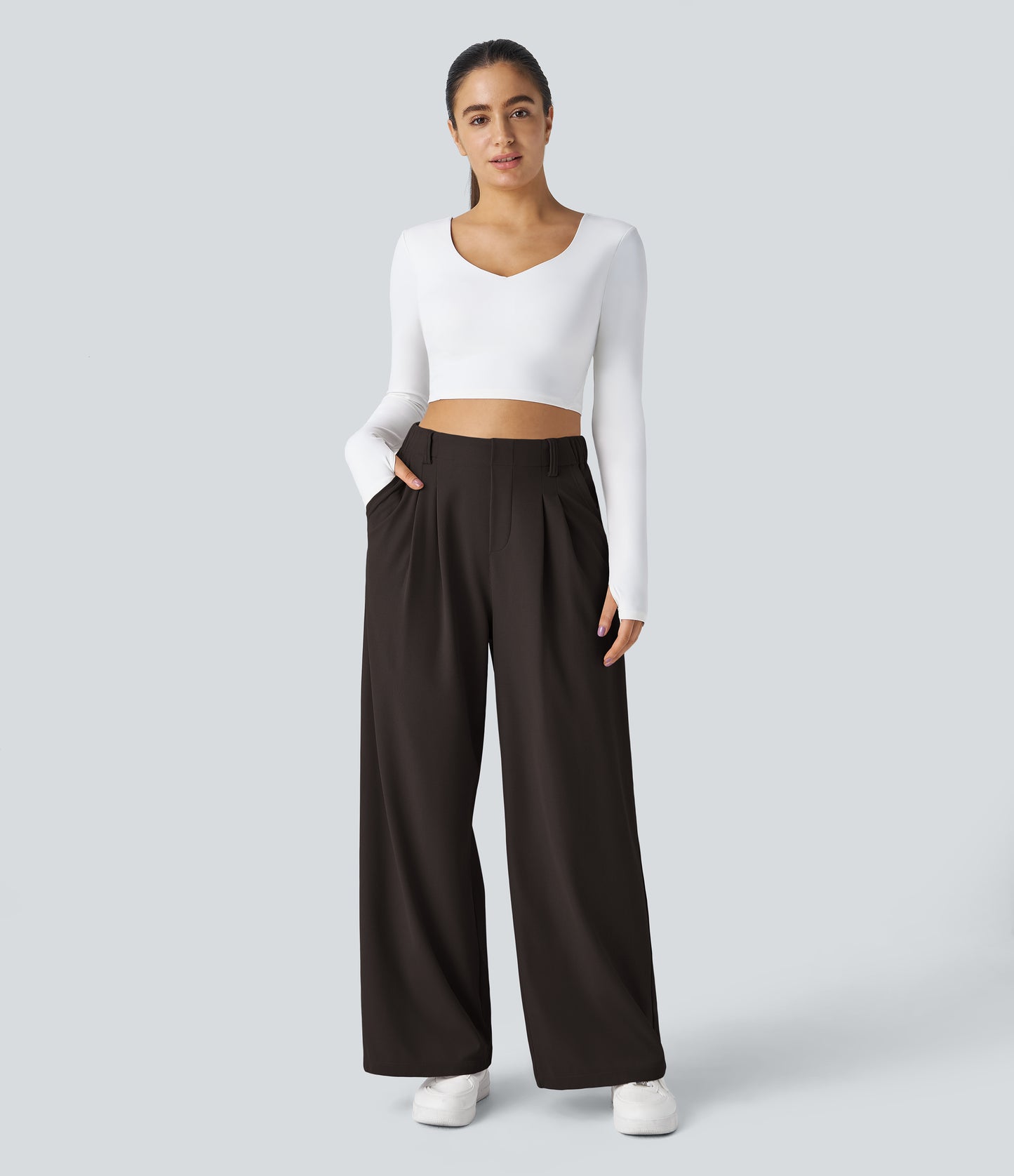 🎅Early Christmas Sale🎄Women’s High Waisted Side Pocket Wide Leg Waffle Work Pants