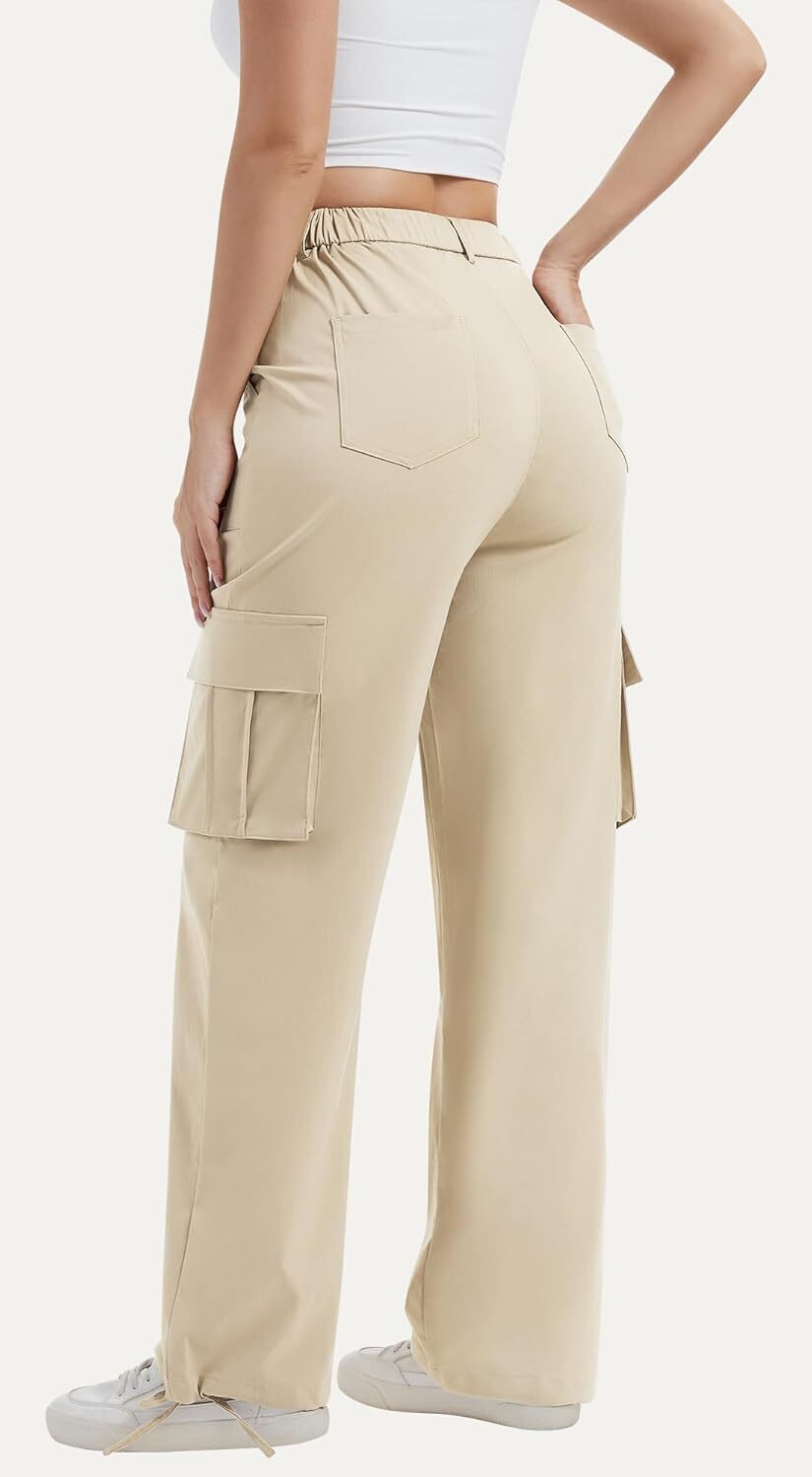 Women High Waisted Satin Cargo Pants Wide Leg Casual Pants multipocket model