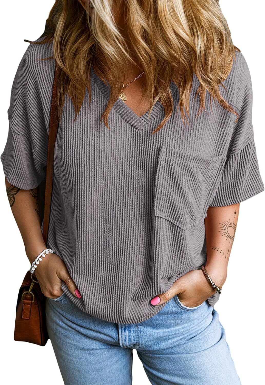 8 Packs ONLY $23.99- Womens Summer Tops Oversized T Shirts Short Sleeve Blouses for Women Dressy Casual Work Outfits