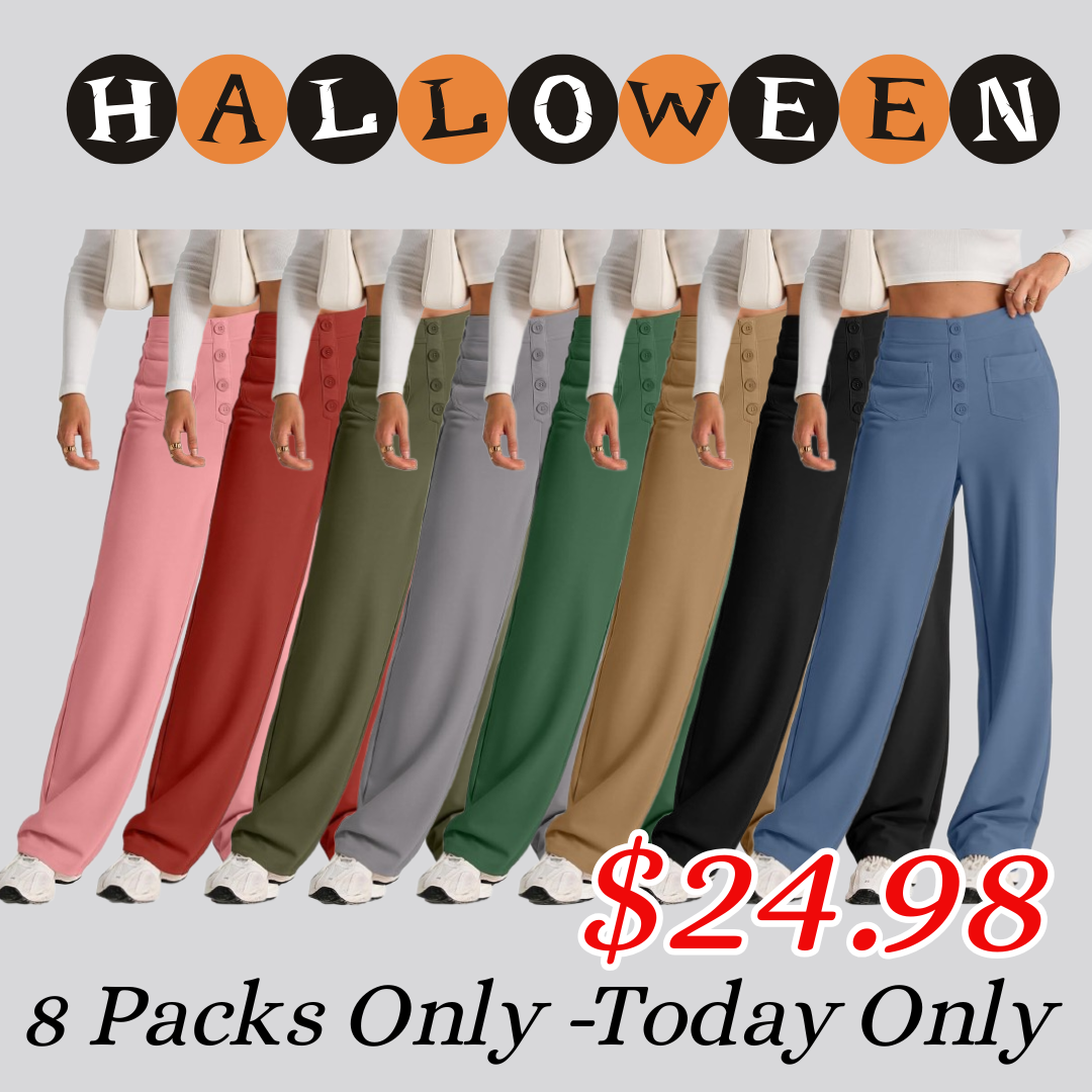 ⏰Womens High Waist Button Stretchy Work Pants Straight Leg Office Dress Pant Business Casual Trousers with Pocket