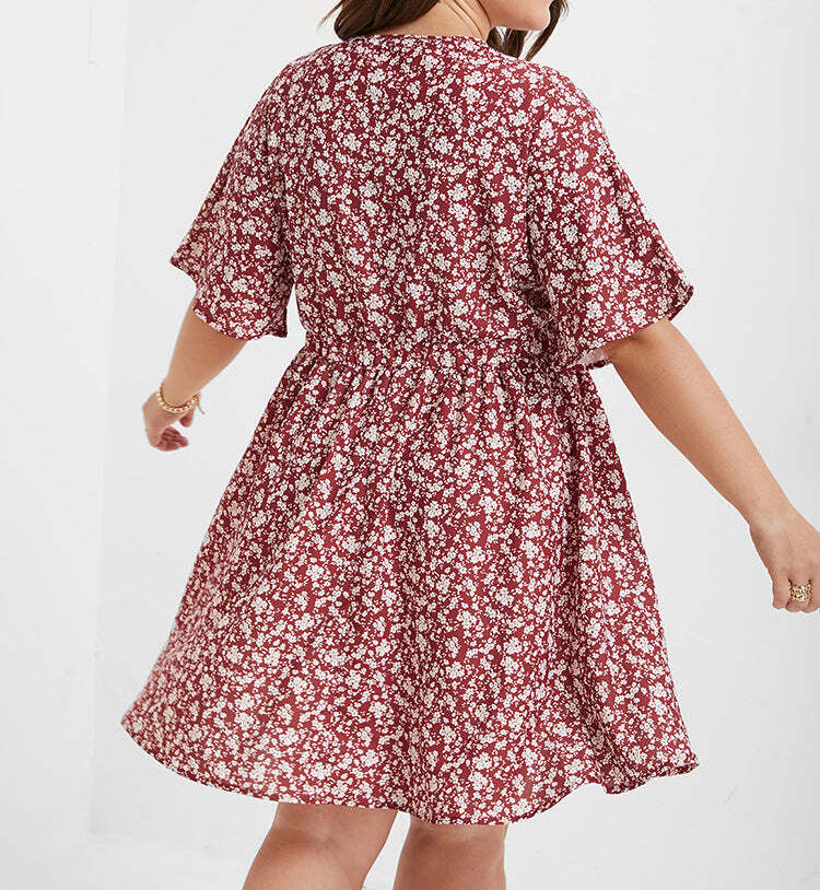 V Neck Flared Short Dress