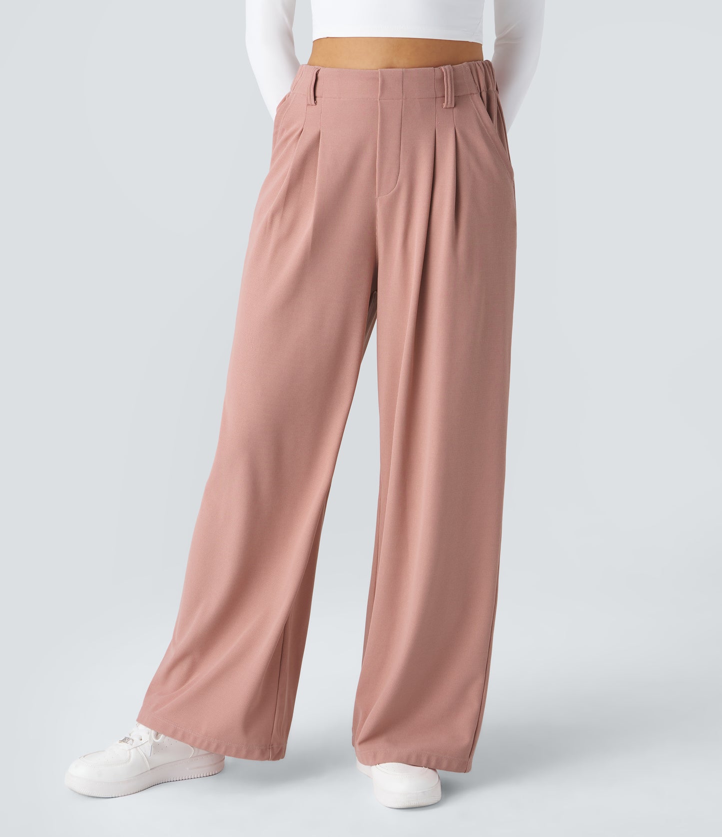 🎅Early Christmas Sale🎄Women’s High Waisted Side Pocket Wide Leg Waffle Work Pants