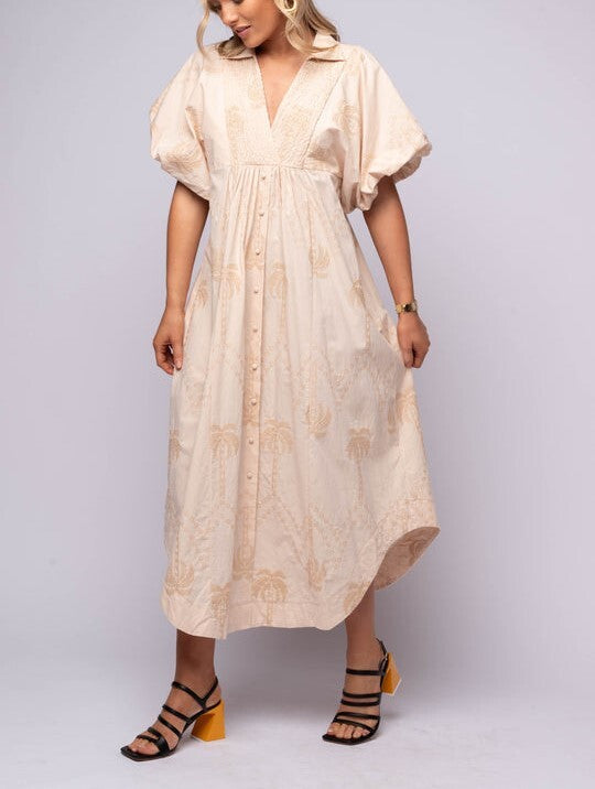 2025 Oversized Textured V-Neck Palm Tree Print Dress