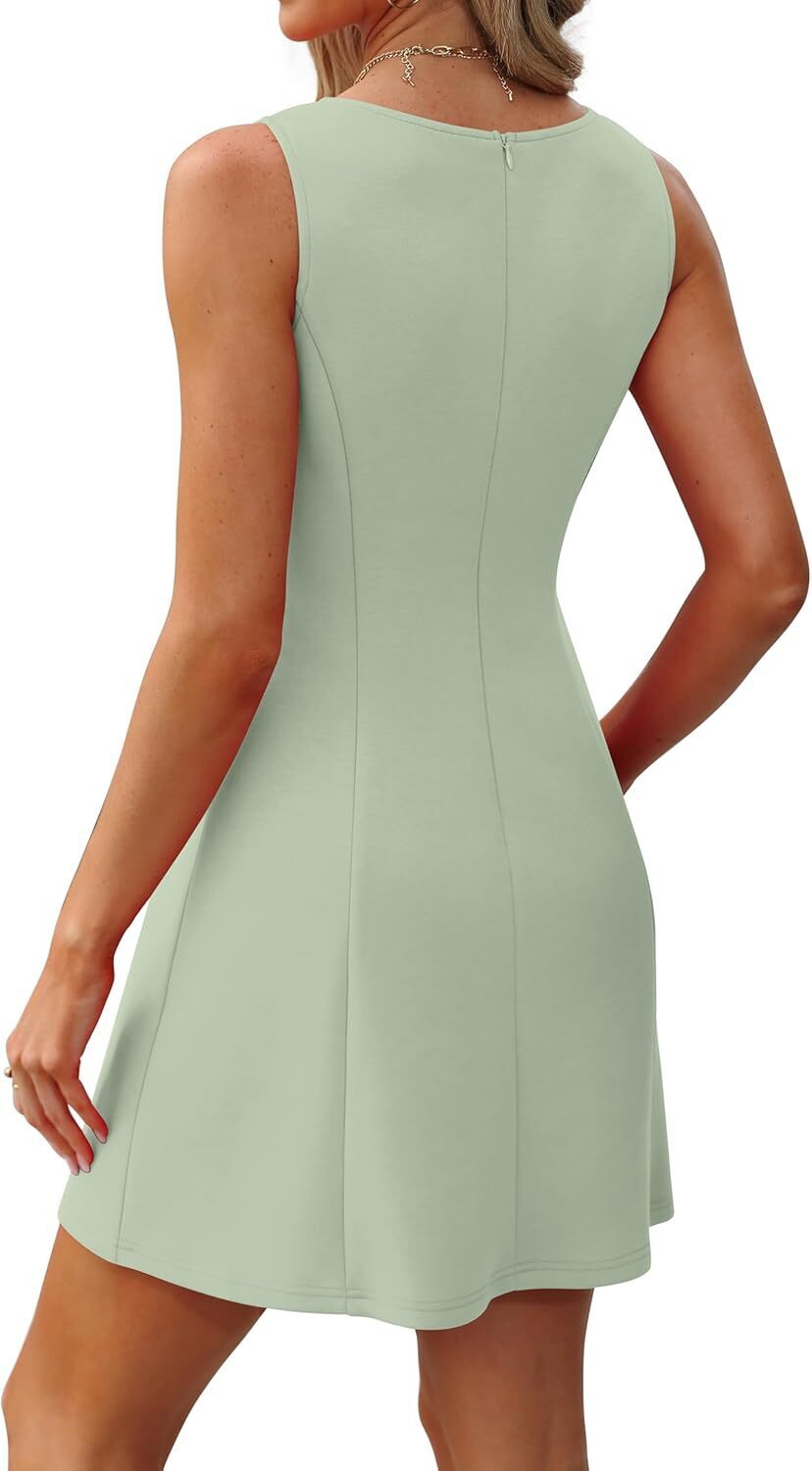 🌸Women's Summer A-Line Sleeveless Boat Neck Mini Dress Club Party Little Short Dresses