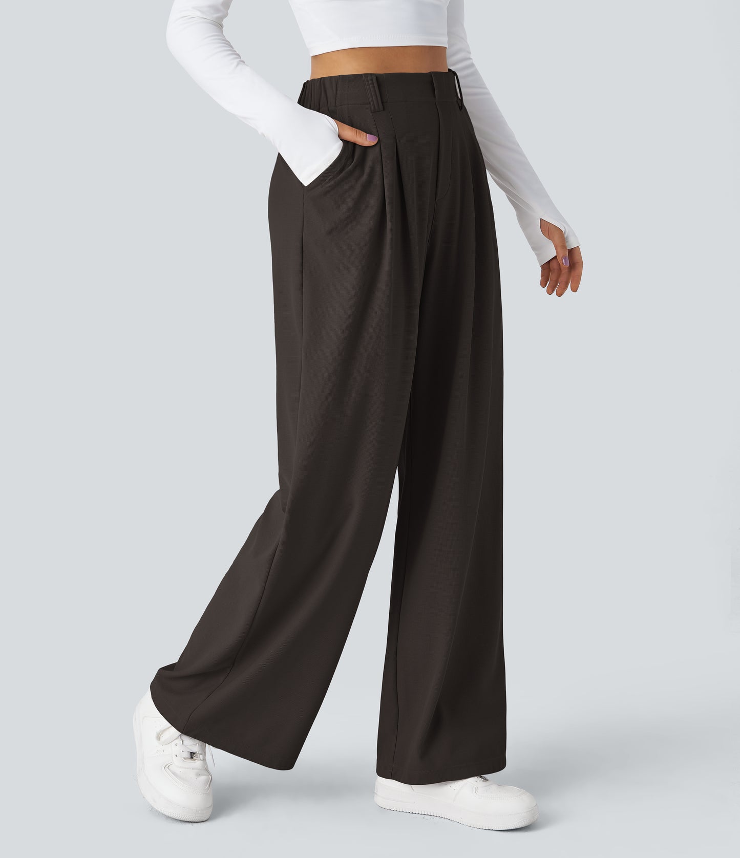 🎅Early Christmas Sale🎄Women’s High Waisted Side Pocket Wide Leg Waffle Work Pants