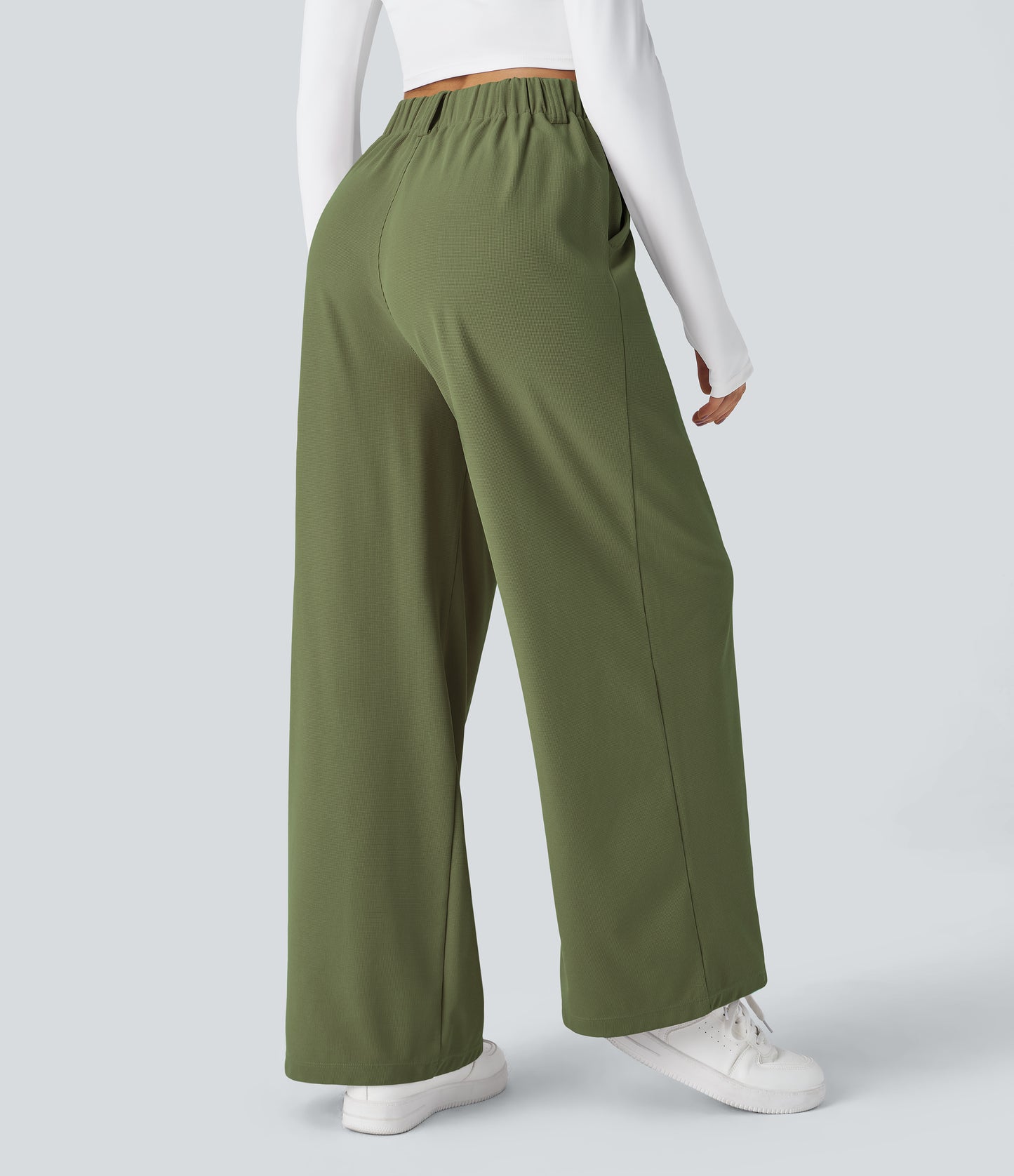 🎅Early Christmas Sale🎄Women’s High Waisted Side Pocket Wide Leg Waffle Work Pants