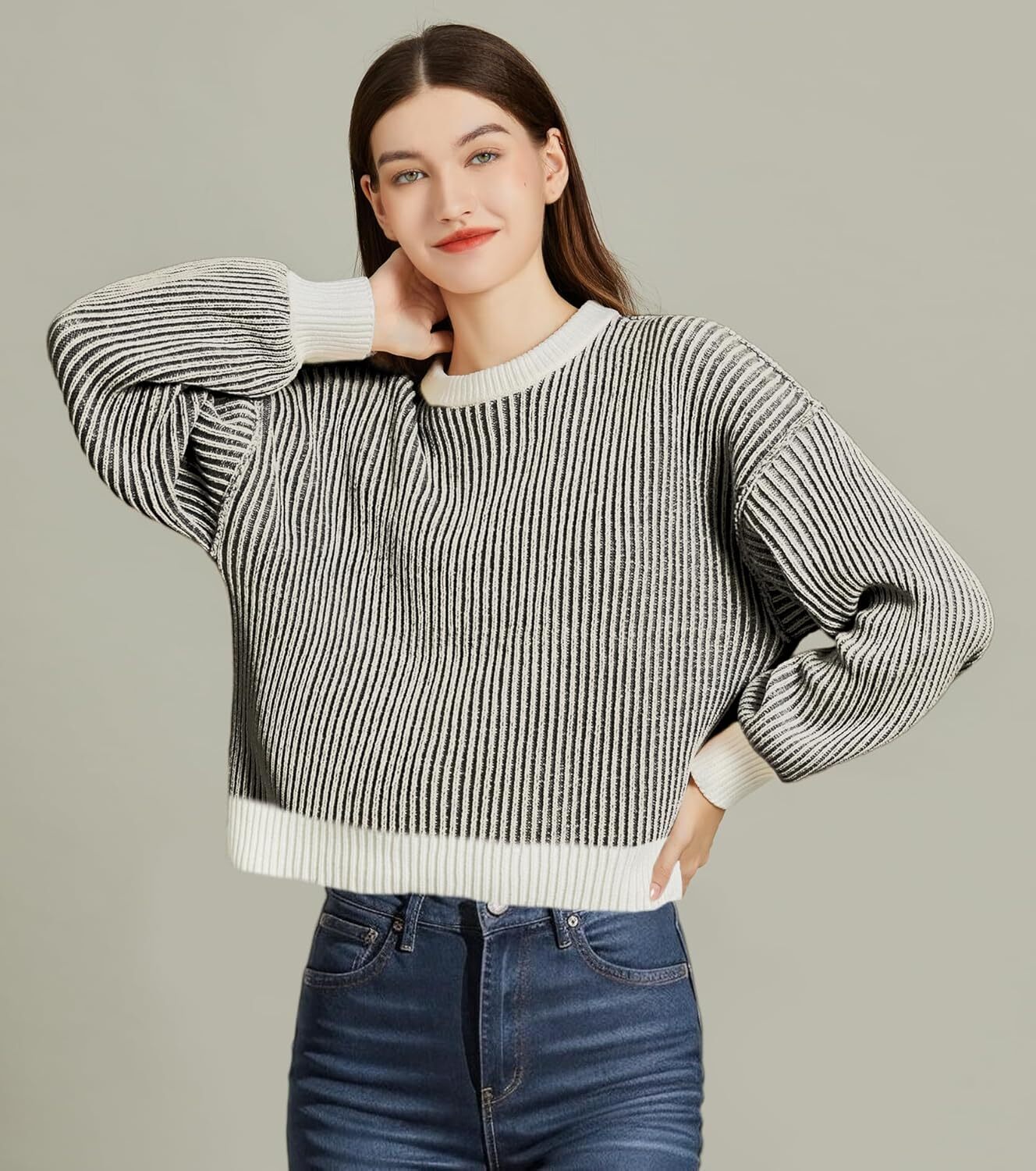 Beyond Chenille Sweater for Women Fall Casual Long Sleeve Crew Neck Pullover Rib Knit Blouse Tops