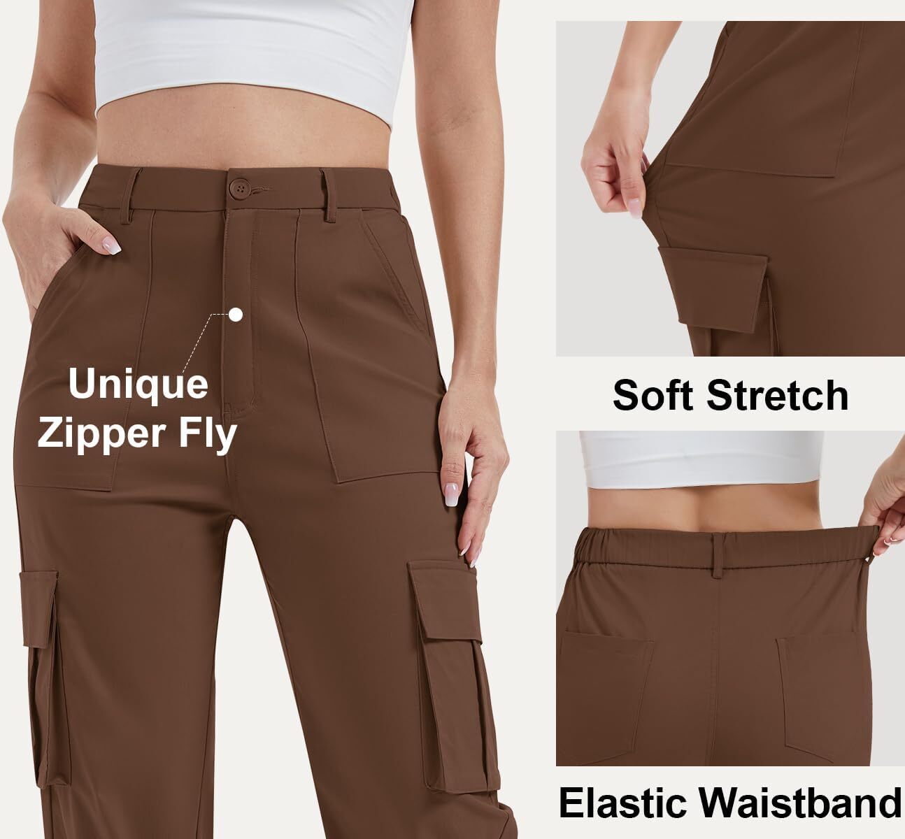 Women High Waisted Satin Cargo Pants Wide Leg Casual Pants multipocket model