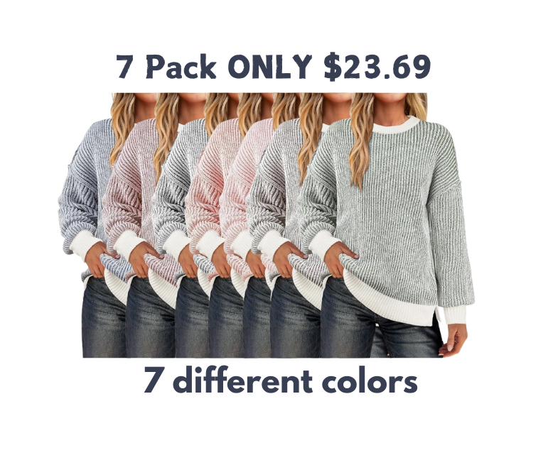 Womens Sweaters Crewneck Long Sleeve Color Block Pullover Loose Ribbed Knit Sweater Tops 2024 Fall Trendy Outfits