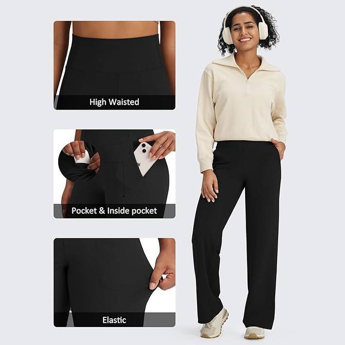 👻Halloween Flash Sale-High Stretch Yoga Pants Women Soft High Waisted Casual Wide Leg Pants with Pockets