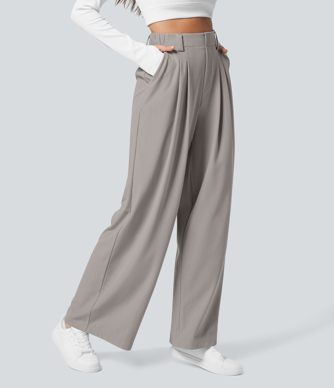 🎅Early Christmas Sale🎄Women’s High Waisted Side Pocket Wide Leg Waffle Work Pants