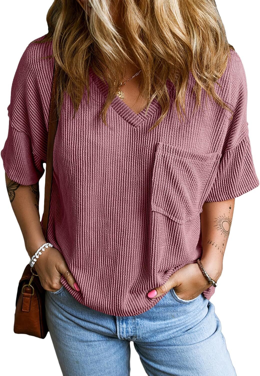 8 Packs ONLY $23.99- Womens Summer Tops Oversized T Shirts Short Sleeve Blouses for Women Dressy Casual Work Outfits