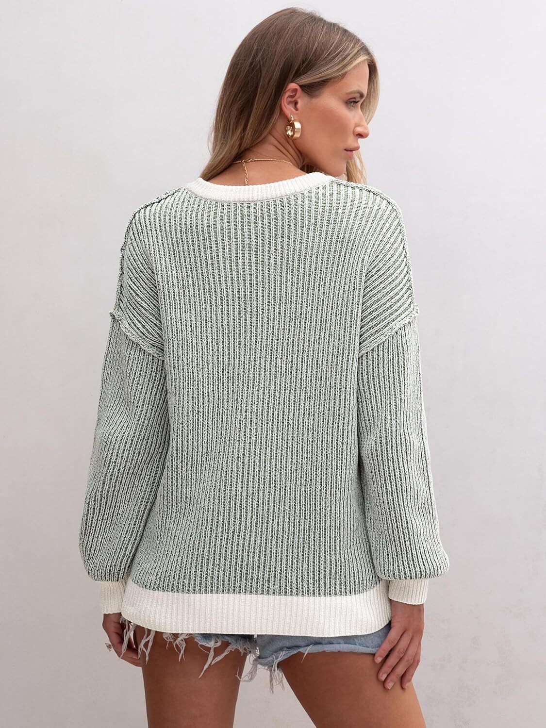 Womens Sweaters Crewneck Long Sleeve Color Block Pullover Loose Ribbed Knit Sweater Tops 2024 Fall Trendy Outfits