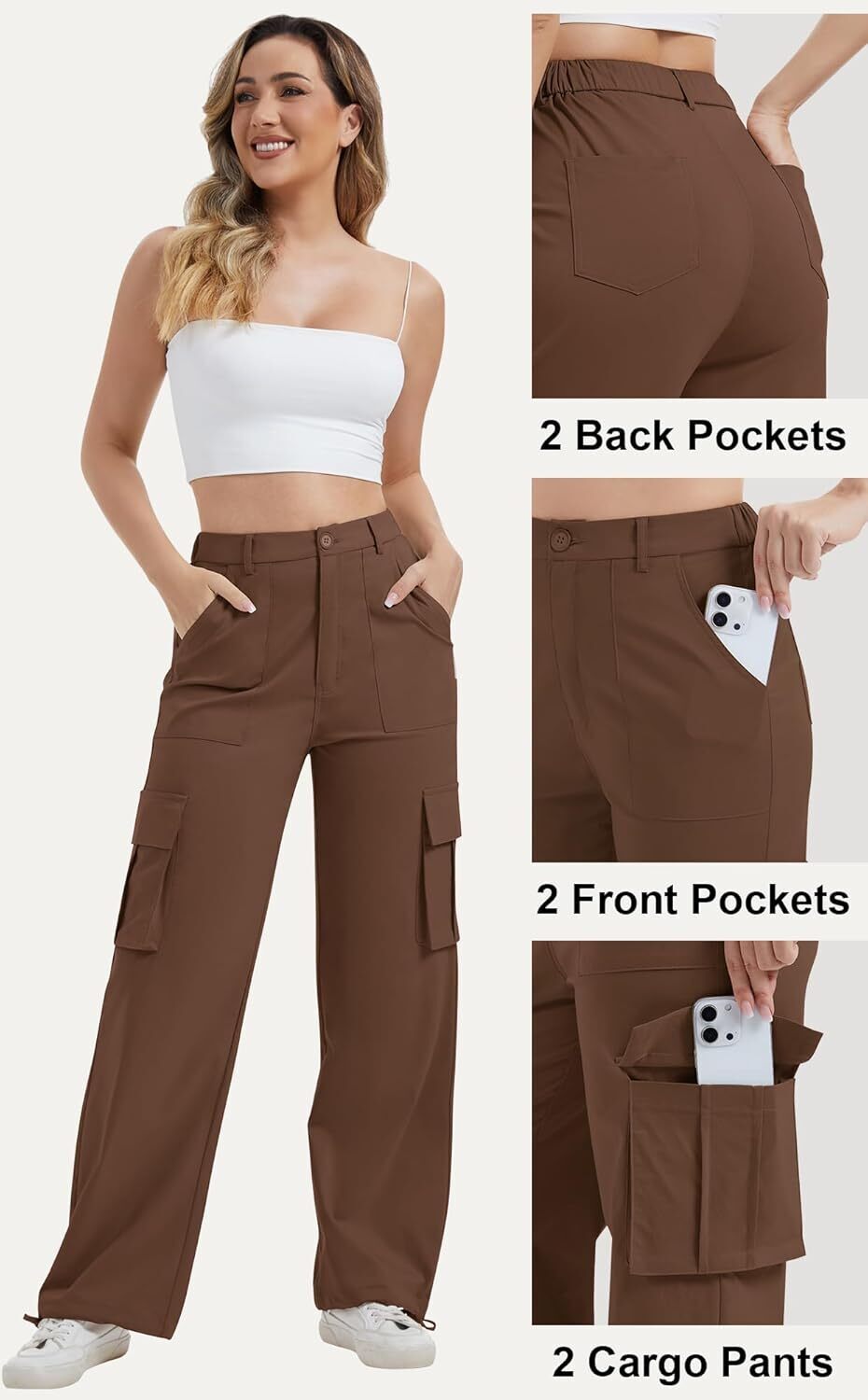 Women High Waisted Satin Cargo Pants Wide Leg Casual Pants multipocket model