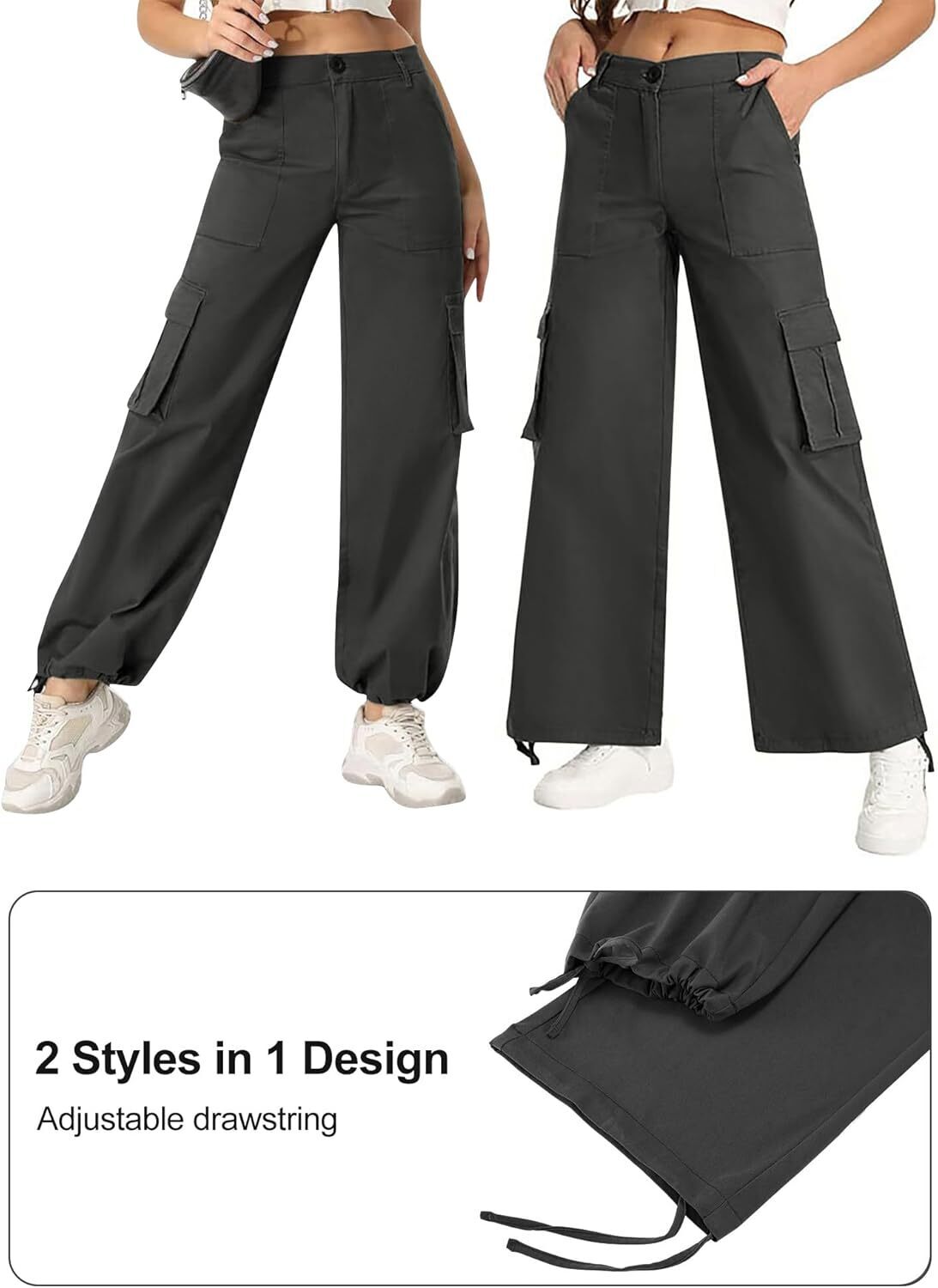 Women High Waisted Satin Cargo Pants Wide Leg Casual Pants multipocket model