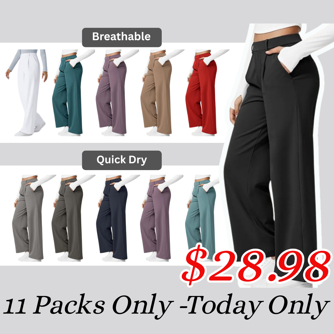 🎅Early Christmas Sale🎄Women’s High-Waist Wide Leg Pants – Business Casual Yoga Dress Pants with Pockets