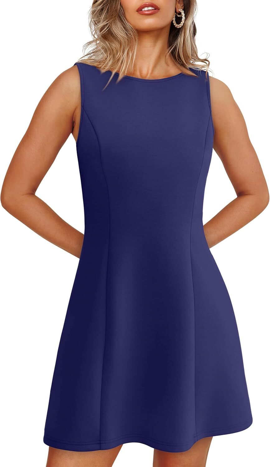 🌸Women's Summer A-Line Sleeveless Boat Neck Mini Dress Club Party Little Short Dresses