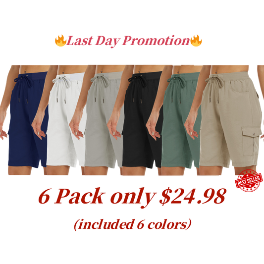 Women's Casual Cargo Shorts – Lightweight Loose Fit with 6 Functional Pockets