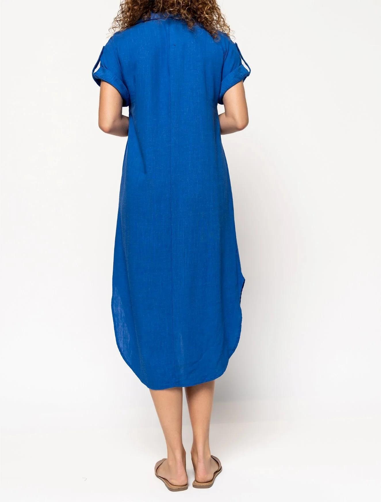 Women's Button Long Pocket Dress Slit Hem