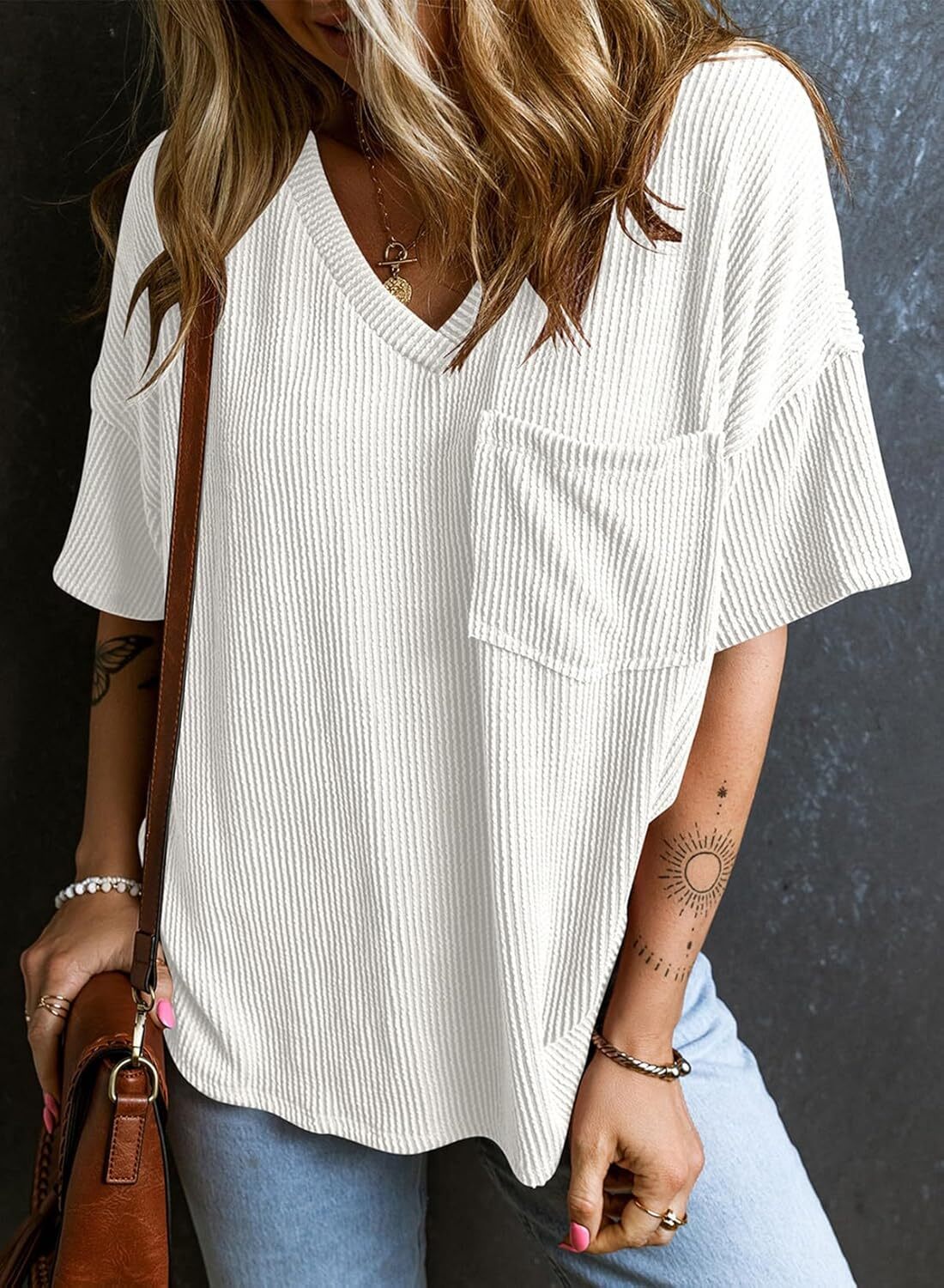 8 Packs ONLY $23.99- Womens Summer Tops Oversized T Shirts Short Sleeve Blouses for Women Dressy Casual Work Outfits
