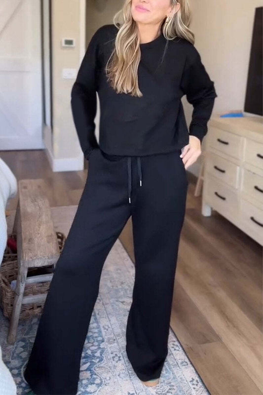 Women's casual 2025 round neck long sleeve two-piece suit