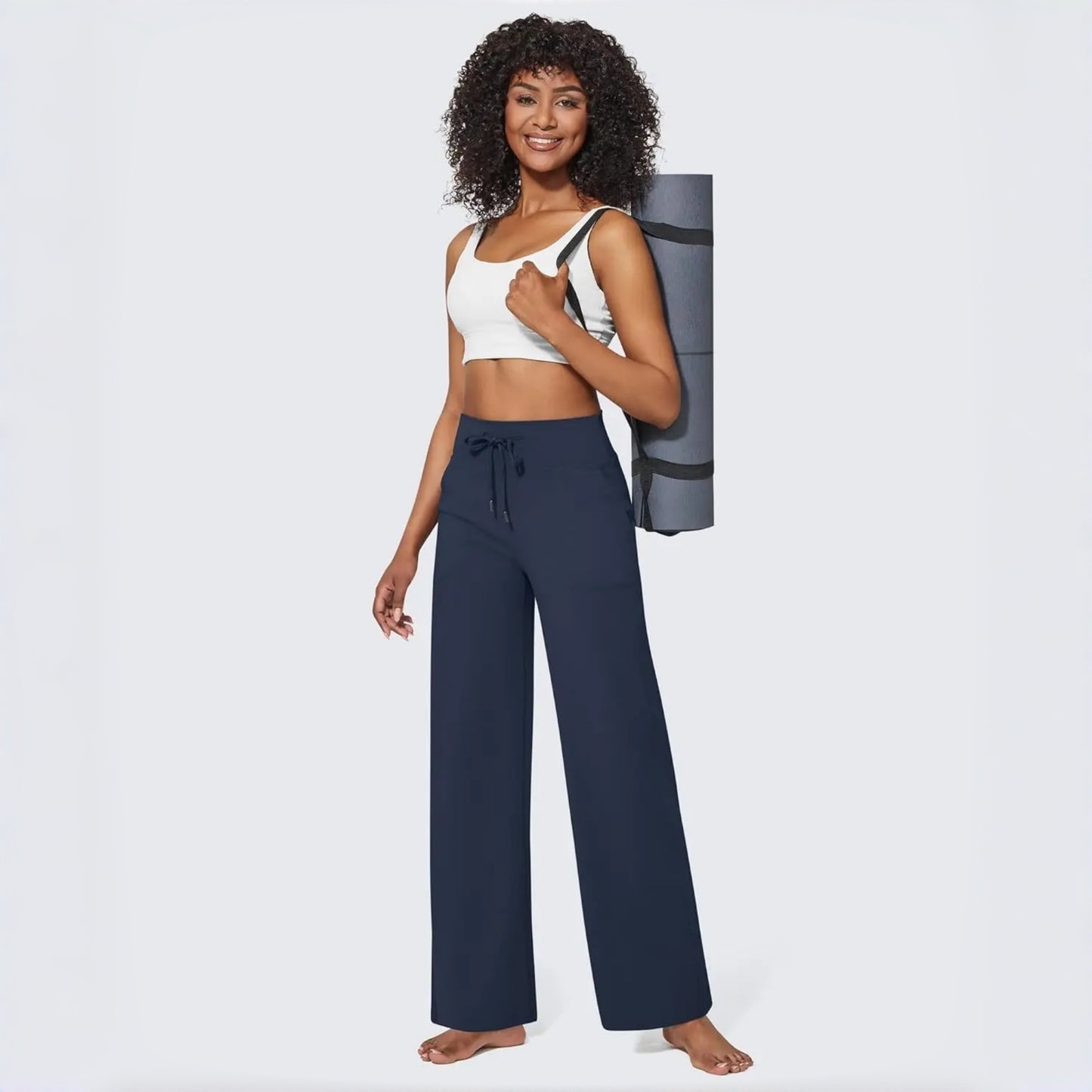 💥Black Friday Sale💥Women 's Wide Leg Pants Yoga Pants Adjustable Drawstring High Waist Stretch  Sweatpants with Pockets