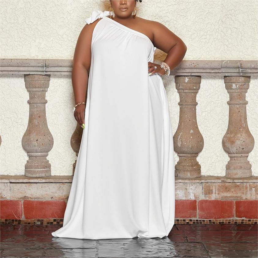 Plus Size One Shoulder Solid Maxi Dress