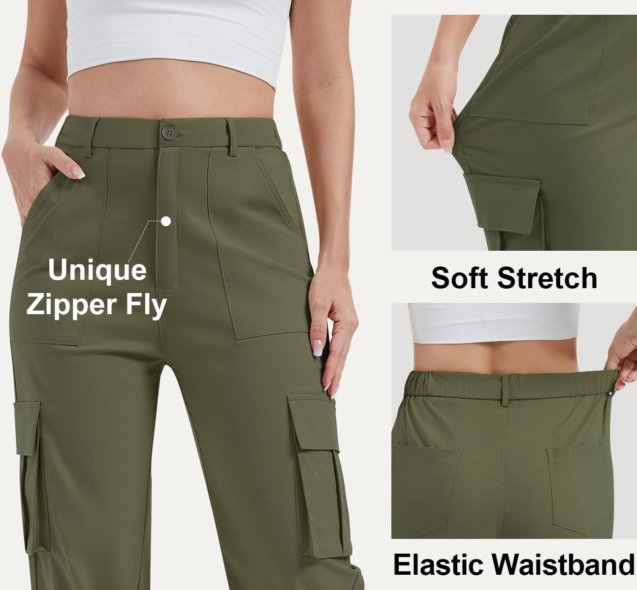 Women High Waisted Satin Cargo Pants Wide Leg Casual Pants multipocket model