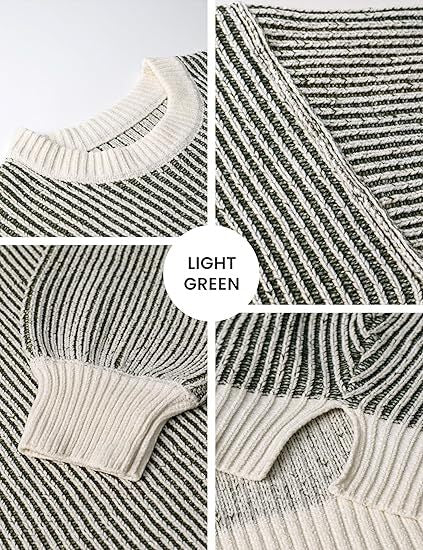 Womens Sweaters Crewneck Long Sleeve Color Block Pullover Loose Ribbed Knit Sweater Tops 2024 Fall Trendy Outfits