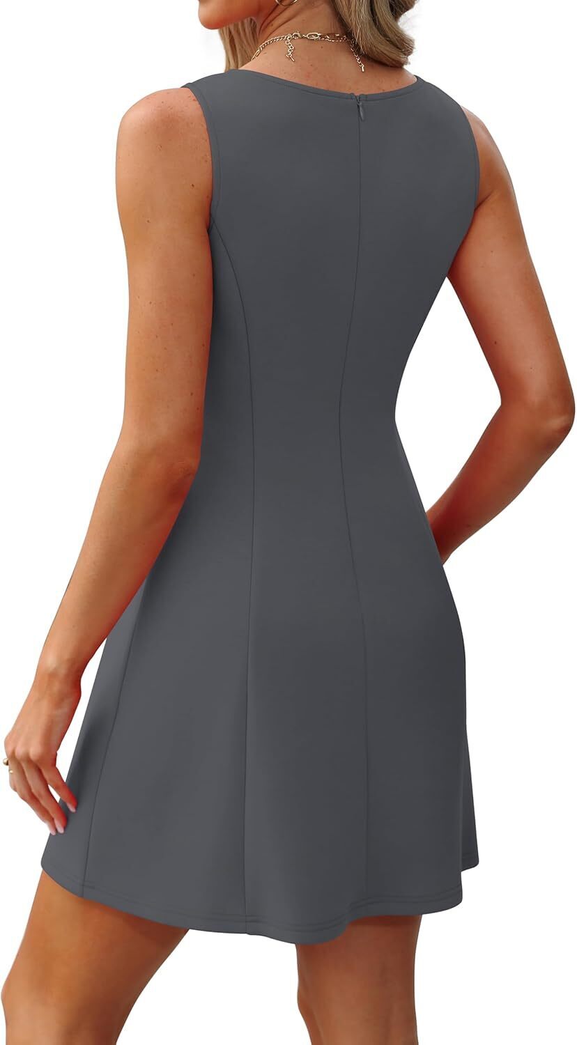 🌸Women's Summer A-Line Sleeveless Boat Neck Mini Dress Club Party Little Short Dresses