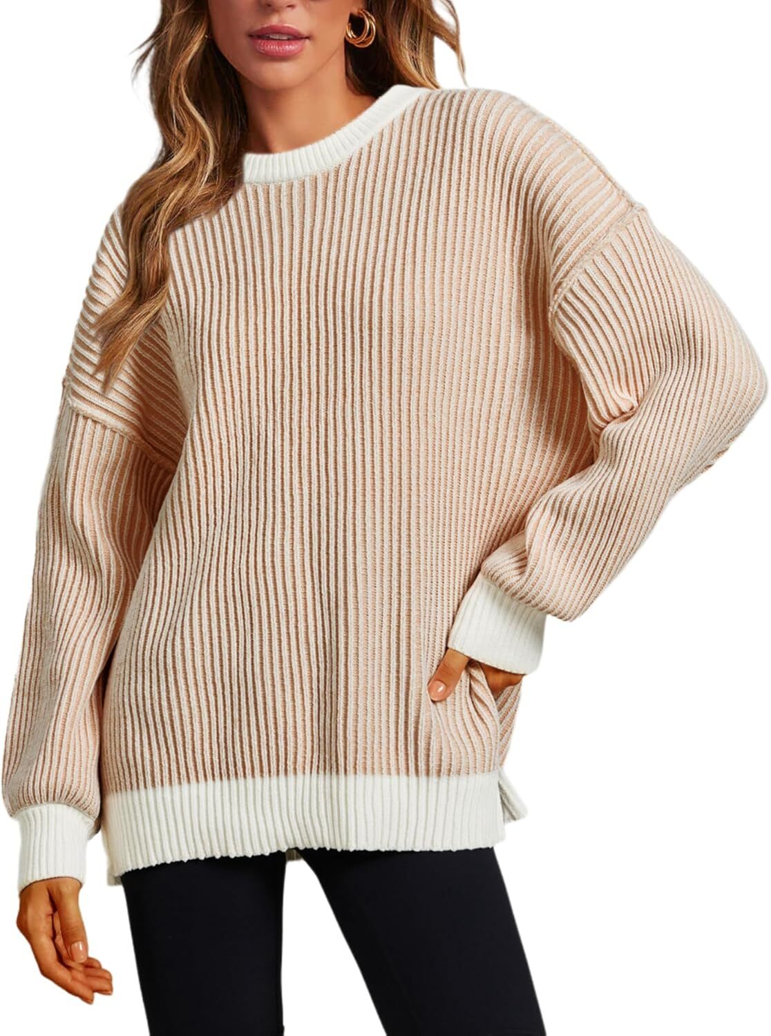 Beyond Chenille Sweater for Women Fall Casual Long Sleeve Crew Neck Pullover Rib Knit Blouse Tops