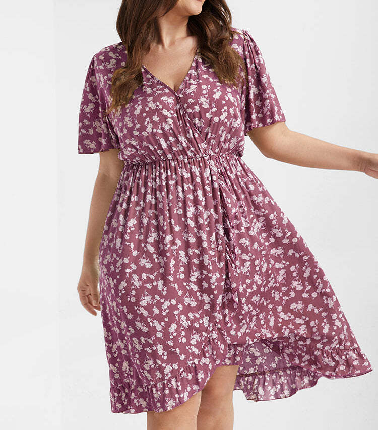Ditsy Floral Ruffles Elastic Waist Wrap Dress