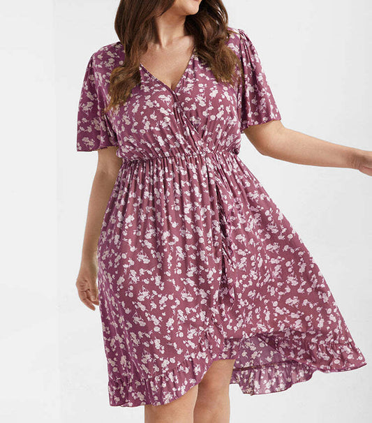 Ditsy Floral Ruffles Elastic Waist Wrap Dress