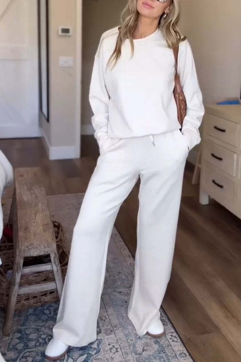 Women's casual 2025 round neck long sleeve two-piece suit