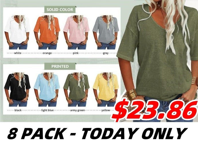 FINAL SALE⚡8 Packs for $23.86⚡ - Summer Casual Half Sleeve T-shirt Basic Tops (Multiple Colors)
